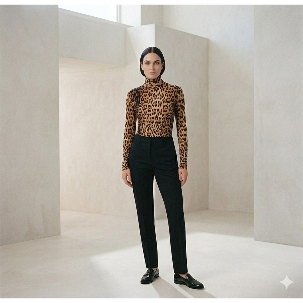 ROBERTO CAVALLI NWT Leopard Print Long Sleeve Turtleneck Top L Brown Black Y2K‎